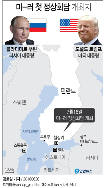 트럼프·푸틴 미·러 첫 정상회담 내달 16일 헬싱키서 개최(종합) | 연합뉴스