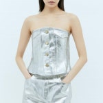 25 SS 가니 포일 데님 버튼업 메탈릭 뷔스티에 실버 J1379 151 | GANNI : 티셔츠 - 차별화된 감정, 흥정 서비스로 명품의 가치를 더하다... 