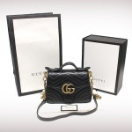         구찌 547260 블랙 마틀라세 쉐브론 GG 마몬트 미니 탑핸들 2WAY GUCCI    