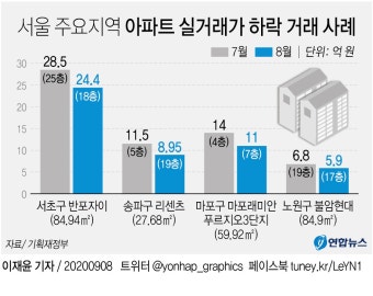 [그래픽] 서울 주요지역 아파트 실거래가 하락 거래 사례 | 연합뉴스