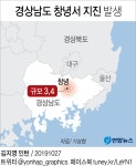 흔들린 것 같다…경남 창녕 남쪽서 규모 3.4 지진(종합2보) | 연합뉴스