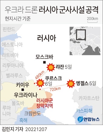 [그래픽] 우크라이나 드론 러시아 군사시설 공격 | 연합뉴스