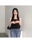 멜팅블루 [페미닌/샤랄라핏ෆ]오하이 캉캉 플레어 플리츠 오프숄더 튜브탑 나시(아이/소라/블랙)