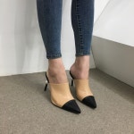 코코로마켓 [당일배송/국산수제화] 투톤 진주 포인트 스틸레토 뮬힐 8.5cm