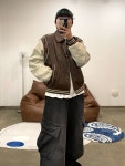 클로원 (2COLOR) 바시티오버 크롭레더점퍼 (가죽점퍼, 크롭아우터, 레더, 바시티자켓, 봄버)