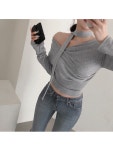 멜팅블루 [머플러set/여신핏!]디온 드레이프 셔링 오프숄더 초커 스카프 머플러 티셔츠 세트(아이/그레이/블랙)