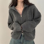 모어핏 [2way/폭닥폭닥ᰔ/아방핏] 글리 하찌 꽈배기 하이넥 카라 긴팔 니트 반집업 5colors