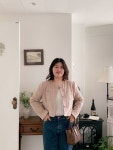 뮤즈피엘 [55-99]빅사이즈 체스넛 스웨이드 라운드 노카라 골드버튼 자켓