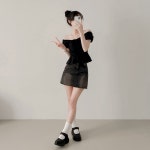 핫텐 [여리여리/러블리]퓨어벨 오프숄더 블라우스
