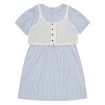 에꼴리에 여아 블루 뷔스티에 반팔 체크 원피스 22B1859_NC중앙로역점- 이랜드몰