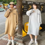 여성 꾸안꾸 데일리 도툼 기모 후드 롱 원피스- 이랜드몰