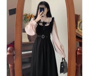 가을원피스 겨울빅사이즈하객룩 하객롱원피스 공주드레스 프릴 리본 플레어 롱드레스 [교회룩 데이트룩 연말룩 결혼식 하객룩 빅사이즈 66 77 88]