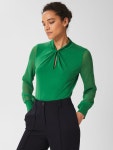 Hobbs Ashley Twist Neck Top, Green at John Lewis & Partners Hobbs Ashley Twist Neck Top, Green