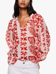 Mango Leaf Print Blouse, White/Red at John Lewis & Partners Mango Leaf Print Blouse, White/Red