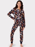 Chelsea Peers Maternity Recycled Posh Dogs Print Long Pyjama Set, Navy/Multi