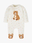 JoJo Maman Bébé Baby Bear Appliqué Sleepsuit, Cream, Newborn JoJo Maman Bébé Baby Bear Appliqué Sleepsuit, Cream