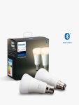 Philips Hue White Wireless Lighting LED Light Bulb with Bluetooth, 9W A60 B22 Bayonet Cap Bulb, Pack of 2