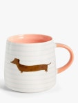John Lewis & Partners Dachshund Striped Mug, 240ml, Pink/Multi