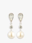 Susan Caplan Vintage Rhodium Plated Faux Pearl and Teardrop Swarovski Crystal Drop Earrings, Dated Circa 1990s, Silver/White at... 
