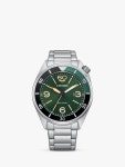 Citizen AW1718-88X Mens Sport Date Bracelet Strap Watch, Silver/Green at John Lewis & Partners Citizen AW1718-88X Mens Sport... 