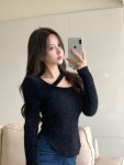 조이얼랏 [화이트/당일발송] 사선 라인 레드/블랙/화이트 앙고라 소프트 크롭 숏 스웨터 니트 페미닌 230034