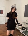 조이얼랏 [당일발송/레드]하프넥 목폴라 니트 퍼프 반팔 미니 원피스 드레스 + 팔토시 핸드워머 암워머 투피스 세트 230043-5