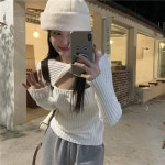 조이얼랏 [블랙/당일발송]가슴트임 섹시 골지 꼬임 니트 블라우스 스웨터 여친룩/섹시룩/데이트룩 230013