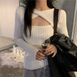 조이얼랏 [블랙/당일발송]가슴트임 섹시 골지 꼬임 니트 블라우스 스웨터 여친룩/섹시룩/데이트룩 230013