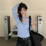 조이얼랏 [블랙/당일발송]가슴트임 섹시 골지 꼬임 니트 블라우스 스웨터 여친룩/섹시룩/데이트룩 230013