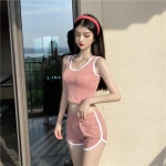 조이얼랏 [반팔핑크/반팔블루/당일발송][운동복 추천] 반팔 티셔츠/ 뷔스티에 민소매 탑 조끼 + 핫팬츠 밴딩 폴댄스 돌핀 배색 바인딩 숏... 