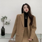 카멜/블랙 230045 마르키스 하객룩 모직 오버핏 자켓 정장 jk +  클래식... 스커트 치마 투피스 봄신상 가을 겨울 데일리 여친룩 카멜/블랙 230045