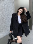 카멜/블랙 230045 마르키스 하객룩 모직 오버핏 자켓 정장 jk +  클래식... 스커트 치마 투피스 봄신상 가을 겨울 데일리 여친룩 카멜/블랙 230045