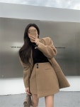 카멜/블랙 230045 마르키스 하객룩 모직 오버핏 자켓 정장 jk +  클래식... 스커트 치마 투피스 봄신상 가을 겨울 데일리 여친룩 카멜/블랙 230045