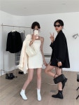 조이얼랏 [♥당일발송]SET 정장 화이트/블랙 끈 나시 원피스 + 세미 캐주얼 더블 자켓 오버핏 투피스 셋업 세트 봄 가을 여름 하객룩 230033-71