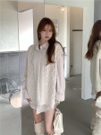 조이얼랏 [코디추천] 꽈배기 아이보리 조끼 오버핏 롱 니트 베스트 + 정장 롱 빅사이즈 셔츠 블라우스 봄 가을 신상 나들이룩 꾸꾸 230048