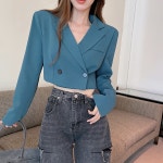 조이얼랏 꾸안꾸 심플 화이트 투버튼 크롭 캐주얼 세미 정장 자켓 230029