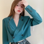 조이얼랏 꾸안꾸 심플 화이트 투버튼 크롭 캐주얼 세미 정장 자켓 230029