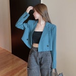 조이얼랏 꾸안꾸 심플 화이트 투버튼 크롭 캐주얼 세미 정장 자켓 230029