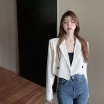 조이얼랏 꾸안꾸 심플 화이트 투버튼 크롭 캐주얼 세미 정장 자켓 230029