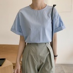 케이클럽-하롱 롤업 반팔 블라우스	 하롱 롤업 반팔 블라우스