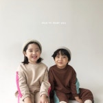 칸쵸 상하 - 브라운 베이지 5~13호 유아동 남아 여아 키즈옷 어린이집 나이스 트레이닝 데일리 배색 맨투맨 바지 세트