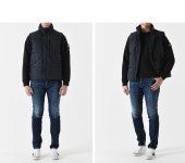 스톤아일랜드(Stone Island) | 와펜패치 가먼트다이드 크링클립스 다운 베스트 네이비 남성 자켓 | 트렌비