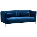 Must Have Amazon Brand – Rivet Frederick Mid-Century Channel Tufted Velvet Sofa Couch, 77.5W, Navy Blue from Rivet... 