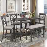 Best Selling Tiokop Table & Chair 7-Piece, 78 Retro Style Wood Rectangular Table, Wooden 6 Cushioned Chairs, Kitchen Family... 