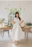 리리앤코 [1천장 돌파✨][44-120] [웨딩룩] 브아린디 새틴 브이넥 A라인 반팔 롱 원피스( 봄/여름/가을/겨울/웨딩룩/격식룩/하객룩/파티룩... 