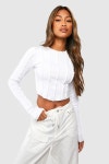Tops | Exposed Seam Ribbed Long Sleeve Crop Top | boohoo