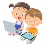 태블릿 Pc를 사용 하는 소년과 소녀 아이에 대한 스톡 벡터 아트 및 기타 이미지 - iStock Vector boy and girl using tablet pc