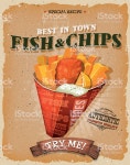 그런지 빈티지 피시 앤 칩스 포스터 피쉬 앤 칩스에 대한 스톡 벡터 아트 및 기타 이미지 - iStock Vector illustration of a... 