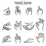 손in손스타일 | 손 아이콘 선 스타일 설정 손에 대한 스톡 벡터 아트 및 기타 이미지 - iStock Hand icon set in thin line style