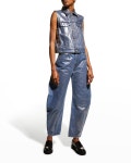 Ganni Silver Barrel-Leg Denim Jeans